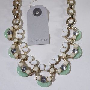 Lee Angel Blue Green White Capri necklace NWT 98